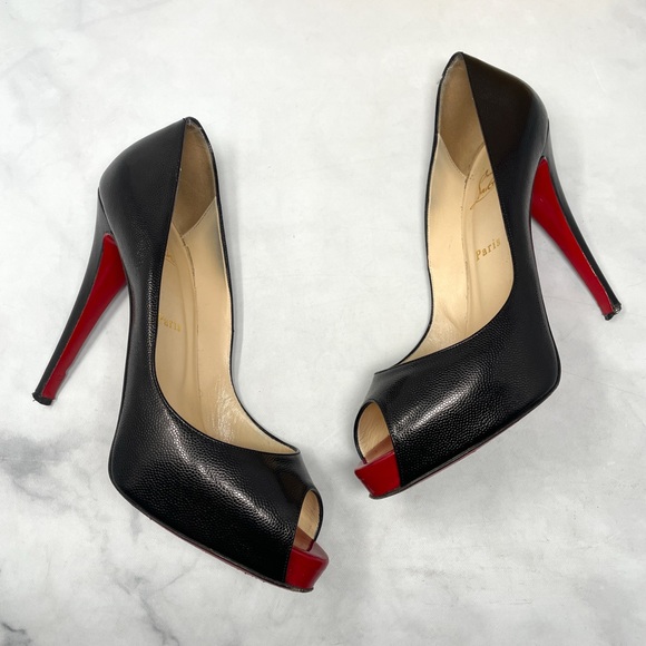 Christian Louboutin Very Prive 120 Platform Leather Pump Heels Black Red 40.5 - Picture 2 of 14